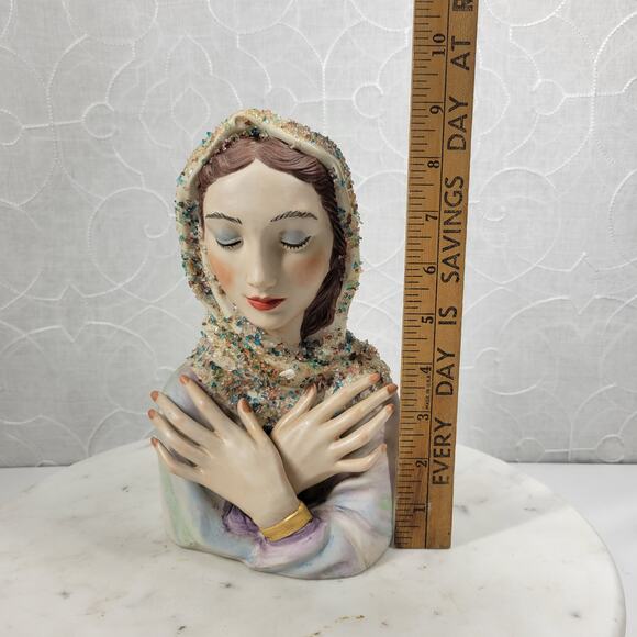 VTG Ceramic Bust 8.5" Hand Painted Porcelain Figurine Textured Girl Sculpture - Picture 7 of 16